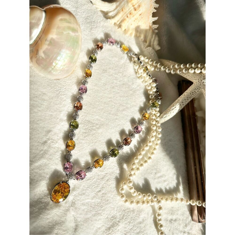 Gorgeous oval canary and multicolor cubic zirconia statement necklace  - Picture 11 of 12